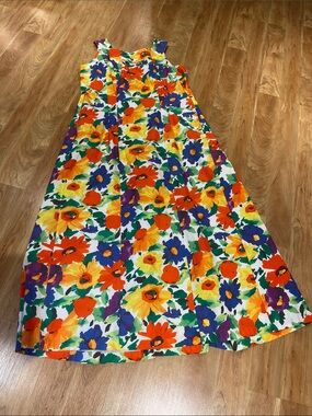 Frances Valentine Floral Maxi Dress in White  Orange, Yellow, Purple & Green L